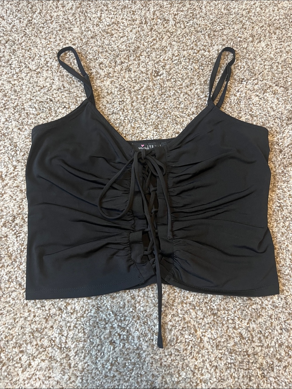 Women’s Black Ruched Lace-Up Cami Tank